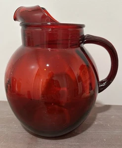 Vintage Anchor Hocking Ruby Red Glass Pitcher 96 oz. Ice Lip Spout Ball Jug - Picture 1 of 5