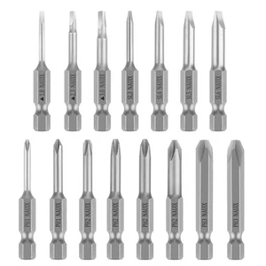 15 Piece Slotted Phillips Triangle Screwdriver Bit Set, 1/4 Inch Hex Shank S2... - Picture 1 of 5