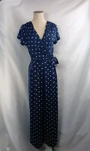 Shelby & Palmer Polka Dot Jumpsuit Women's Size Large Blue Wide Leg Fit & Flare - Picture 1 of 12