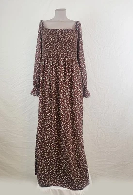 Vestido largo L/S estampado floral pequeño marrón rosa desteñido nuevo con etiquetas talla L Foto 1 de 4