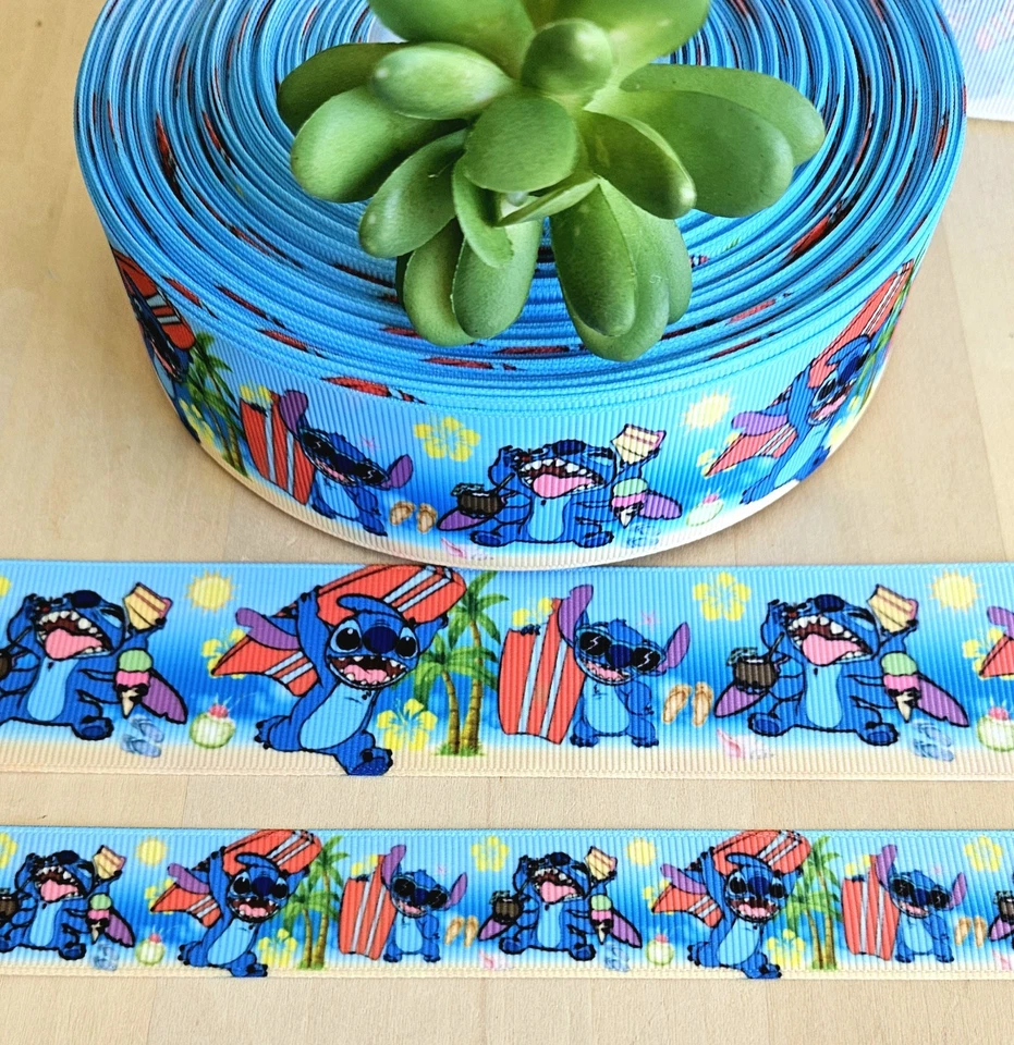 7/8 & 1.5" (1 YD) Lilo & Stitch Grosgrain Ribbon Stitch Surfing Ice Cream Ribbon - Image 1 of 1