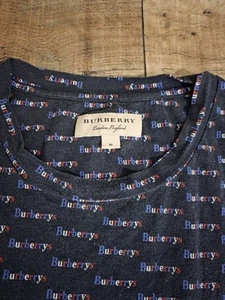 Burberry Mens Crew Neck Tshirt Size Medium Burberry Designer Logo All Over - Picture 1 of 11