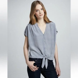Joie Baxter blau schwarz Rautenmuster 100 % Seide Taille zum Binden Bluse Größe Small - Bild 1 von 11