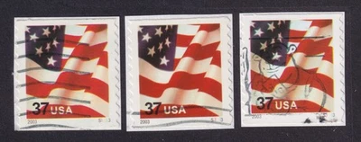 US 3632A 37c OUR BANNER YET WAVE FLAGS P#S3333 VERT.COILED SINGLES USED VF (3) - Image 1 of 2