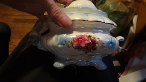 Vintage Blue & White Floral Lusterware Ceramic Bowl With Lid - Picture 1 of 3