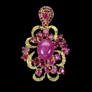 925 Sterling Silver Pendant Oval Ruby 14x10mm Sapphire Natural Gemstone Jewelry - Picture 1 of 14