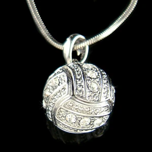 3D Volleyball made with Swarovski Crystal Necklace Unisex Olympics Sport Jewelry - Picture 1 of 1