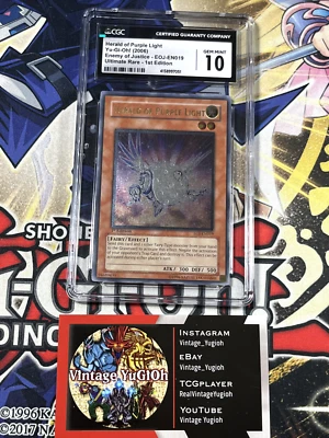 Yugioh CGC 10 Herald of Purple Light EOJ-EN019 1st Edition Ultimate Rare PSA - Image 1 of 4