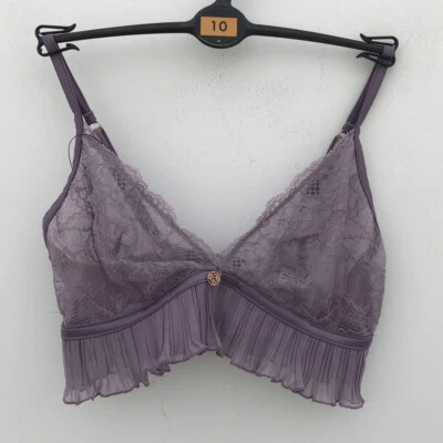 M&S Rosie For Autograph  Pleat & Lace Lilac Bralette Size 10 - Image 1 of 4