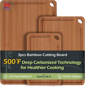 Bamboo Cutting Board, Durable Wood Cutting Boards for Kitchen with Deep Juice Gr - Picture 1 of 12