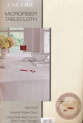 ENCORE MICROFIBER TABLECLOTH 60 X 102 IVORY - NEW - SPILL PROOF WIPES CLEAN - Image 1 of 2