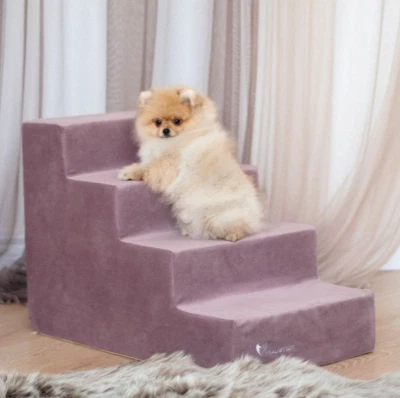 Лестница комнатная для собаки для высокой кровати щенка лестница на 4 ступени мягкий пандус для домашних животных - Изображение 1 из 4
