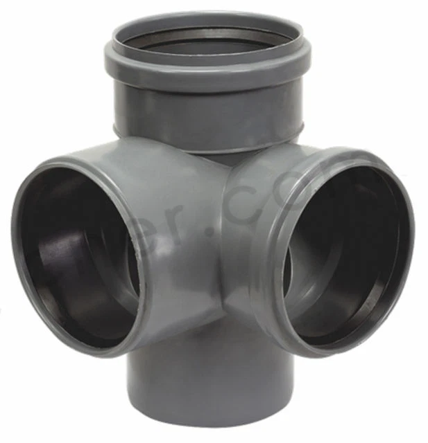 4" Soil Pipe 110mm - Double Corner Branch Triple Socket Junction 90° 87½° Grey - Image 1 of 1