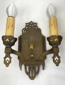 RESTORED Pair Antique Vtg Wall Sconces Arts & Crafts Mission Gothic Tudor Deco - Picture 1 of 24