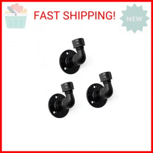 Vintage Industrial Pipe Towel Hooks Wall Mounted 3 Pack Black Heavy Duty - Picture 1 of 2