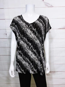 Liz Claiborne Womens Top Size 2X Black & White V-Neck Stretch - Picture 1 of 6