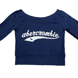 VTG Y2K Abercrombie Cropped Top Girls Medium Navy Longe Sleeve Logo Spell Out - Picture 1 of 8