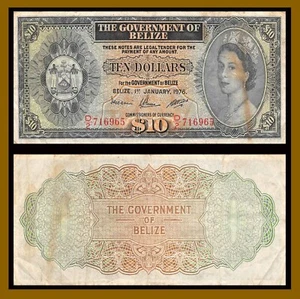 Belize 10 Dollars, 1976 P-36c Queen Elizabeth II Banknote (Cir) - Picture 1 of 1