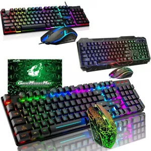 Gaming Keyboard And Mouse LED Light Backlit Mechanical Feel For Computer Desktop - Picture 1 of 30