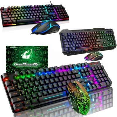 Gaming Keyboard And Mouse LED Light Backlit Mechanical Feel For Computer Desktop - Image 1 of 4