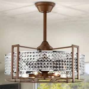 Jovanni 23 Inch Chrome Finish Ceiling Fandelier Crystal 6-Light with Remote - Picture 1 of 15