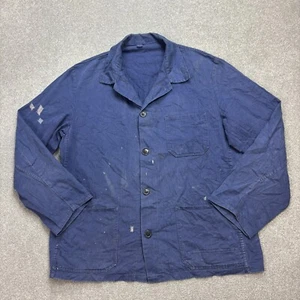 VTG French Jacket Adult Medium Blue Herringbone Work Wear Chore Canvas Men - Picture 1 of 9