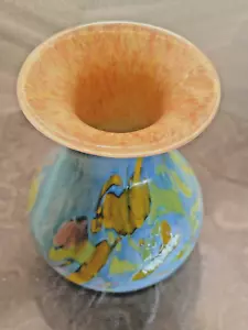 Hand Blown Art Vase w Vibrant Spring Colors Blues, Greens, Peaches & Lavender - Picture 1 of 10