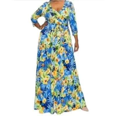 Maxi Vestido Janette Fashion Aruba Paradise Imitación Envoltura Talla Plussa Foto 1 de 4