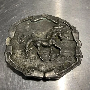 De colección 1976 Hebilla Cinturón Caballo Bergamota Latón Funciona Western Vaquero Rodeo Ecuestre - Imagen 1 de 3