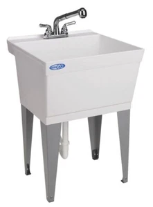 23" x 23" White Thermoplastic Floor Mount Laundry Utility Sink Faucet Wash Tub - Bild 1 von 2