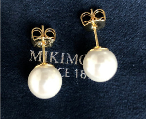 MIKIMOTO Women Classic Gold Pearl Stud Earrings 9mm
