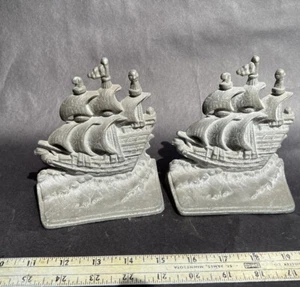 Pair Vintage Cast Aluminum Sailboat Bookends - Picture 1 of 2