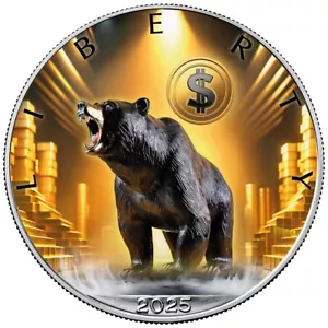 Silbermünze Silver Eagle 1 oz Bitcoin Bär Bear 2025 Farbe 999 Silber BU USA - Bild 1 von 4