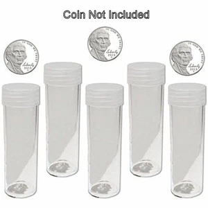 Round Nickel Coin Storage Tubes 21mm by BCW 5 pack - Picture 1 of 3