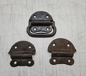 Vintage Heavy Duty Drop Handle Barn Door Tool Box Pulls 1 complete 2 Backplates - Picture 1 of 8