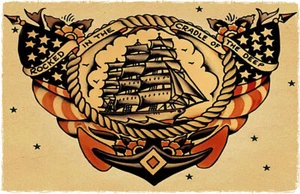 Rocked Cradle Deep Vintage Sailor Jerry traditioneller Stil Tattoo Flash-Druck - Bild 1 von 1
