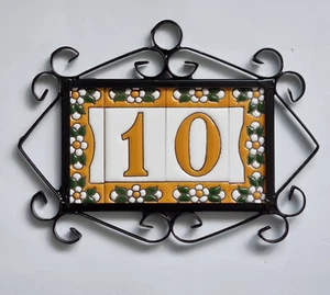 7,5 x 3,5 cm Mini-Spanische Keramik Gelb Floral Zahlenfliesen & Metallrahmen - Bild 1 von 31