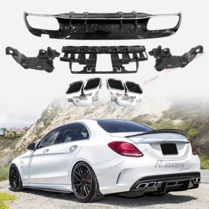 For Mercedes W205 Sedan C300 C450 AMG 15-21 Rear Diffuser Chrome Exhaust Tips - Picture 1 of 9