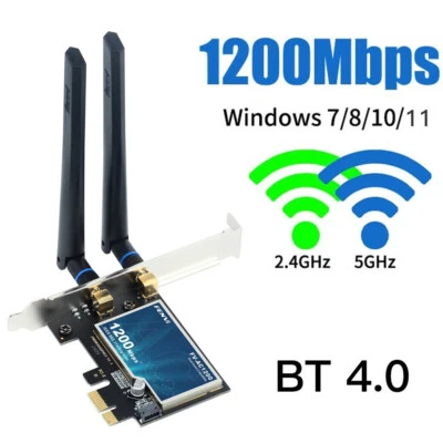 Adaptador Inalámbrico Doble Banda PCIE Wifi Bluetooth Tarjeta Escritorio AC1200Mbps PCI-E X1 Foto 1 de 4