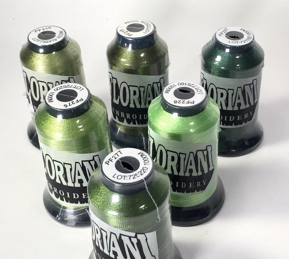New SIX  Shades Of Green   Floriani Polyester Embroidery Thread Lot - Image 1 of 4
