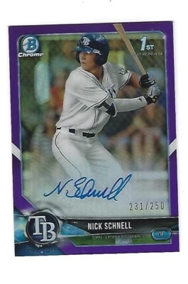 Nick Schnell 2018 Bowman Chrome Auto. Purple Card # CDA-NS, # 231 of # 250. - Image 1 of 2