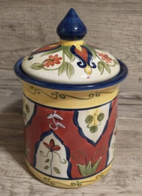 Pier 1 Vallarta Ceramic Hand Painted Italian Inspired 7" Canister Jar cobalt - Image 1 of 4