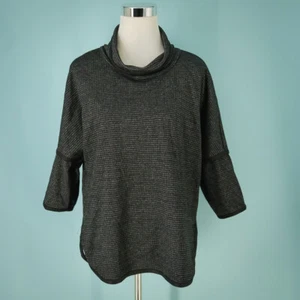 Max Studio Size Small S Houndstooth Plaid Funnel Neck 3/4 Sleeve Black Top NEW - Picture 1 of 6