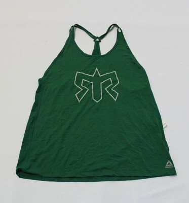 Camiseta sin mangas para mujer Reebok cuello redondo ropa deportiva malla lisa espalda KH4 verde grande Foto 1 de 3