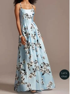 SPEECHLESSFoil Print Spaghetti Strap Mikado Ball Gown Blue Sz 15 - Picture 1 of 8