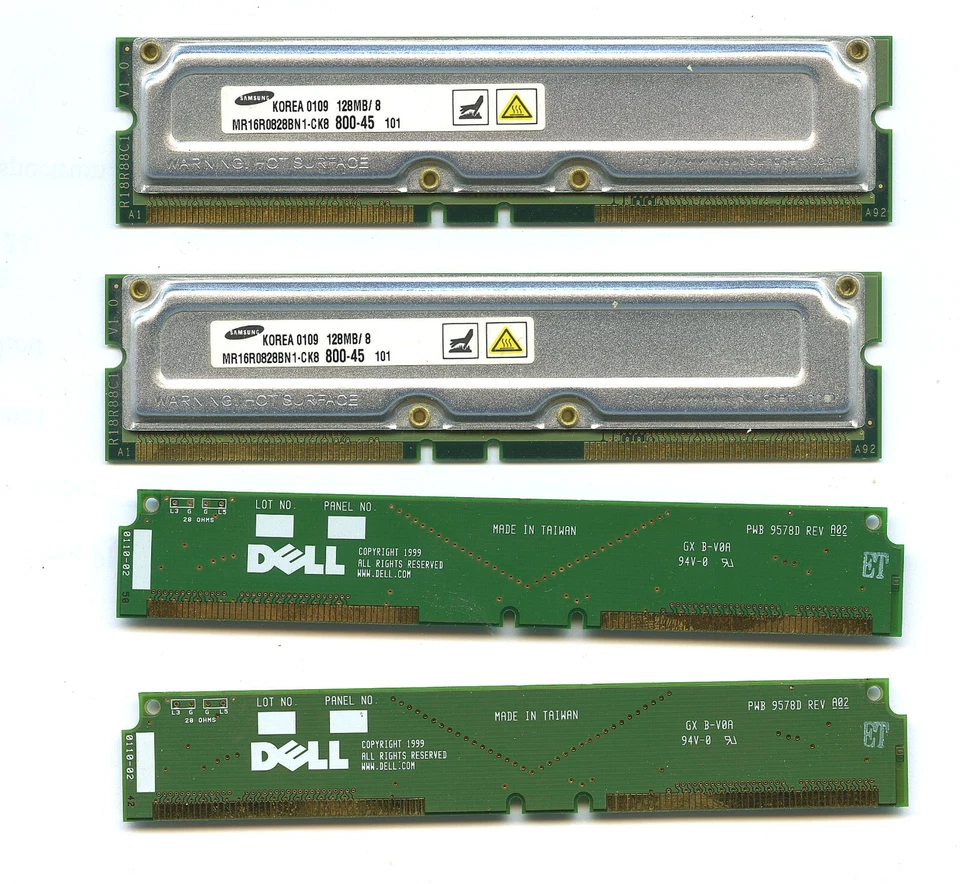 2 DELL RAM 128MB 800-45 - MR16R0828BN1-CK8 - WITH  2 TERMINATORS - Image 1 of 2