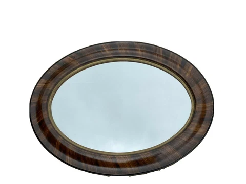 Antique Victorian  Oval Wall Mirror w Vintage  Oak Wood Frame Cover