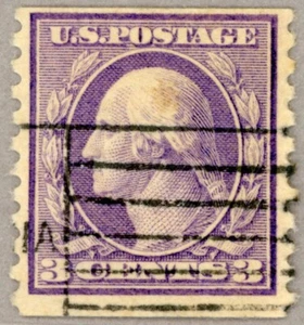 US Scott#456 1915 3c Washington, Rotary press, perf 10, SLWM, flag style cancel - Picture 1 of 2