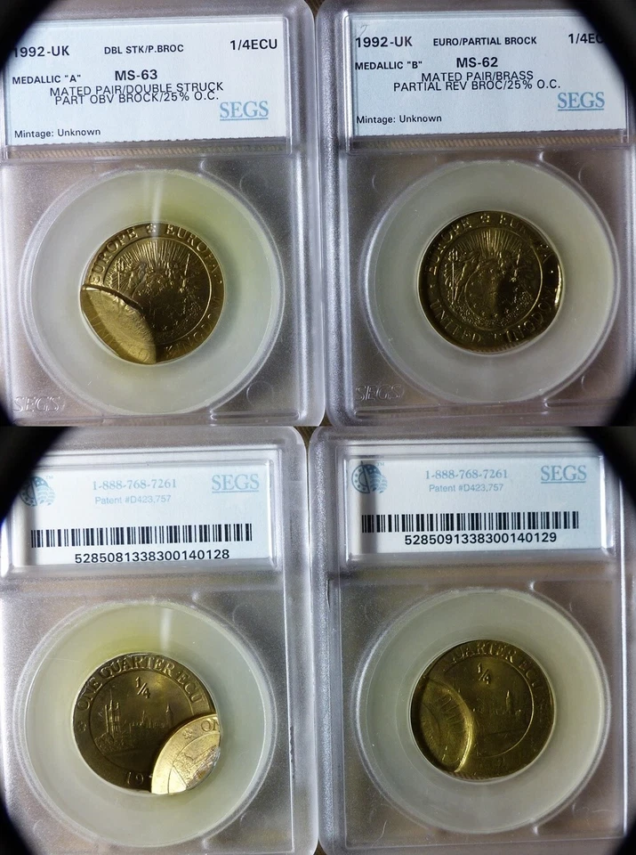 Error:Europa Pattern 1992 UK 1/4 Ecu Mated Pair Dbl.Struck,Brockage MS62 CT194 - Image 1 of 1