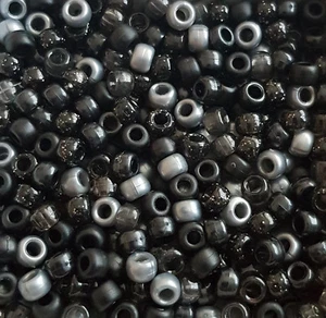 100 Mitternacht Pony Perlen schwarz glitzernd klar silber matt Webstuhl Bänder Dummy Clips - Bild 1 von 2